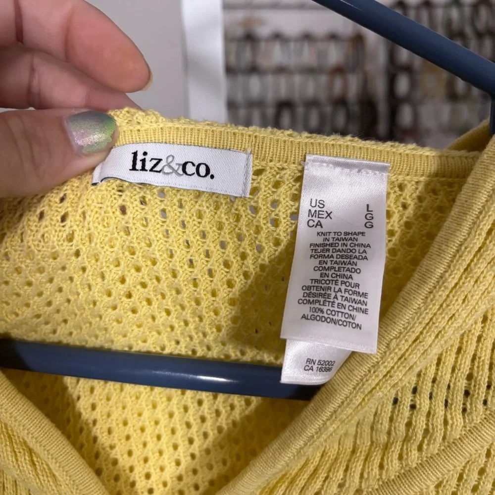 Liz & Co Open Knit Hooded Sweater Butter Yellow Full-zip Size Large Lightweight - Picture 2 of 5